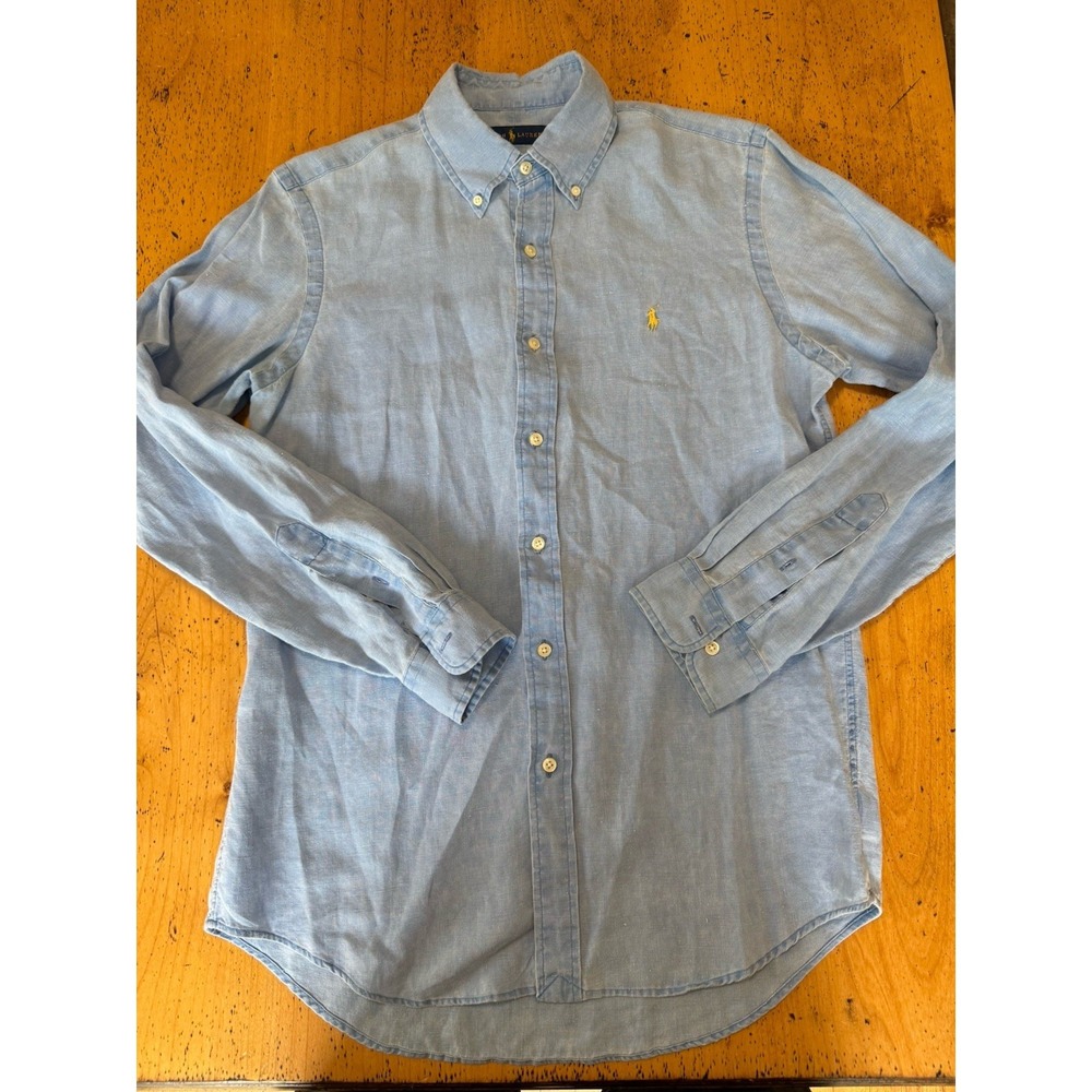 POLO RALPH LAUREN 100% Linen button-down shirt Chambray Denim Look Men's Medium